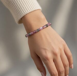 Pink and Clear Crystal Beads Bracelet with Heart Clasp NIB